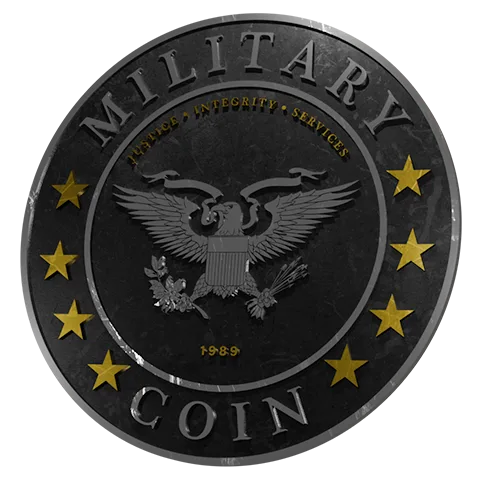 Black and gold military challenge coin with an eagle emblem
