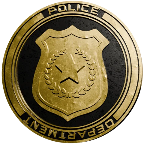 Gold police department challenge coin with a badge emblem