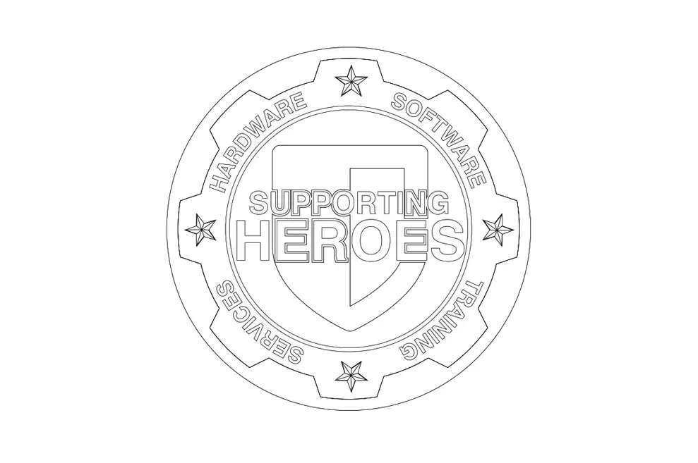 Pencil sketch of the Supporting Heroes challenge coin
